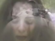 Brunette gets naked flashes in tall grass outdoor