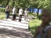 Public nudity featuring light-haired Russian chick