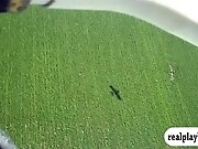 Busty hot babes enjoyed playing an artificial snow