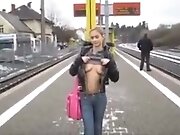 Amateur - sweet college girl train exhibition masturbation
