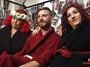 Chubby bdsm mistresses pegging subject in erotic threesome