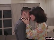 Teasing inked ladyboy assfucked by lover after showering