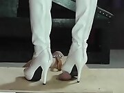 cock crush white boots