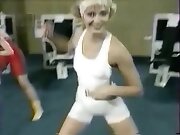 Russian aerobics with white crew socks and no shoe