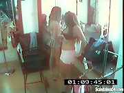 Horny dressing room lesbo licks out pussy