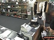 Cute stewardess needs money and visits a dirty pawn shop
