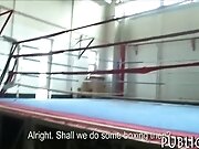 Slender trainer fucked in sports complex for cash