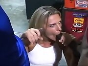 Hot Blonde Slut Sucks 2 Black Cocks