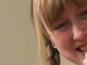 Blonde unshaven teen 18+ fingers her twat