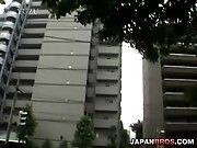 Japanese gals have cunts rubbed in outdoor