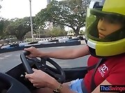 Big fake tits amateur Thai teen 18+ go karting and sex...