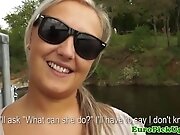 Bigtitted euro pulled outdoors and jizzed on